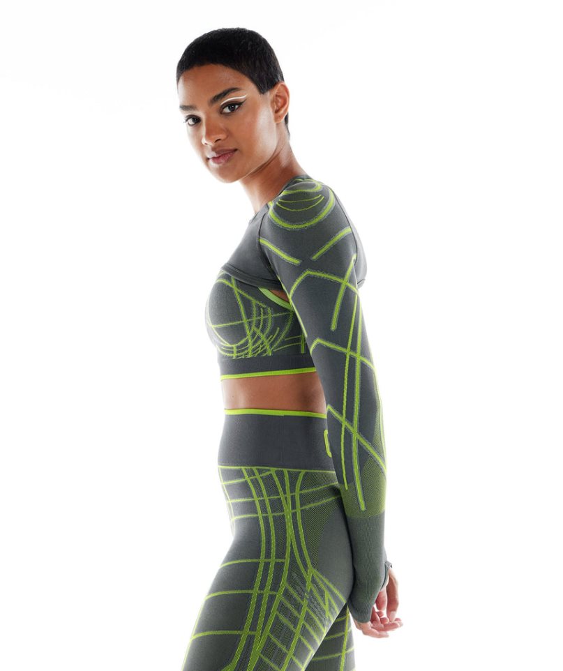 Women's Gymshark Wtflex Linear Seamless Long Sleeve Shrug Sweatshirts Green | CA 5763D0